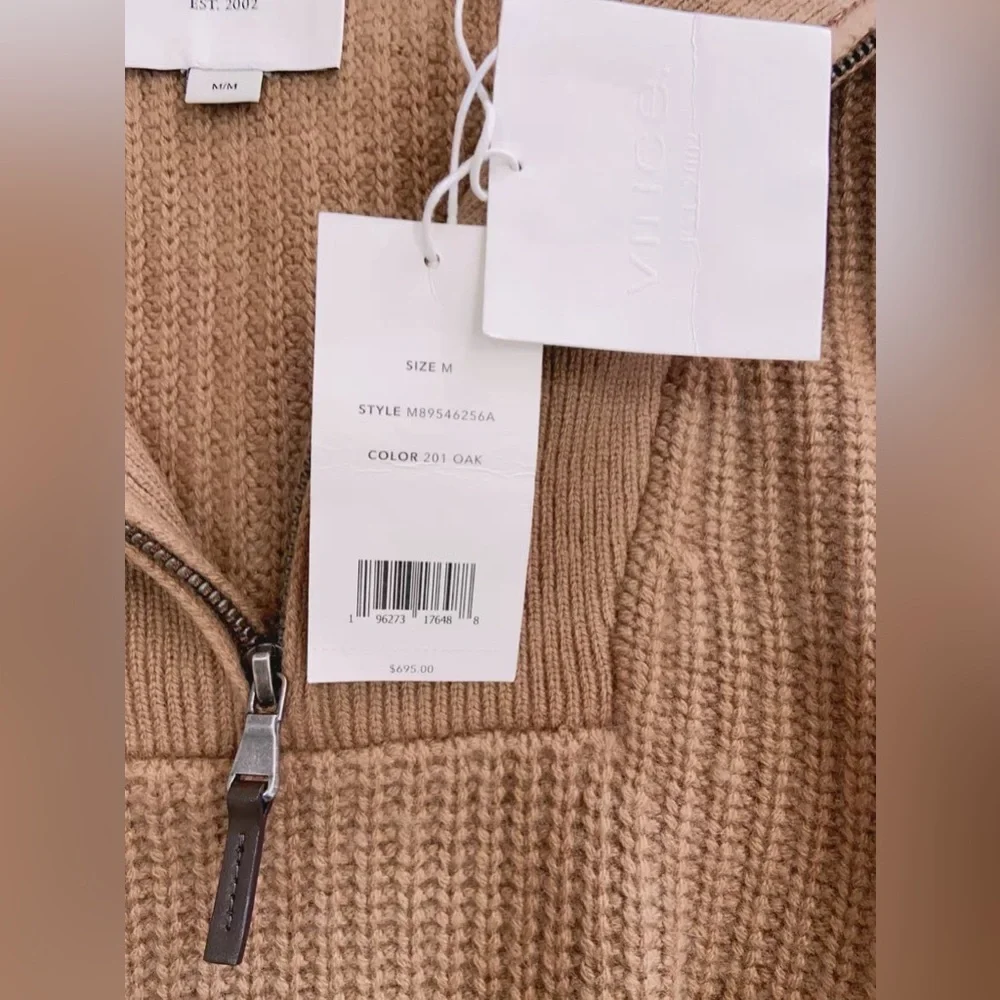 NWT $695 Vince Shaker Stitch Half-Zip Pullover Sweater